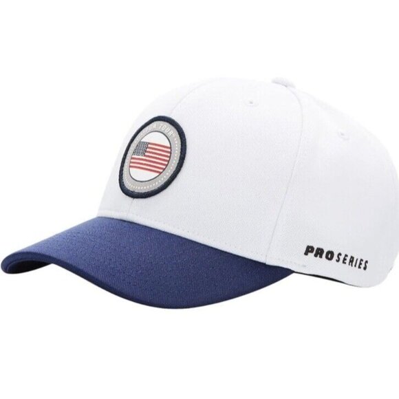 PGA Tour Pro Series Golf Hat Cap Bright White American Flag UPF Strap Back New - Picture 10 of 12